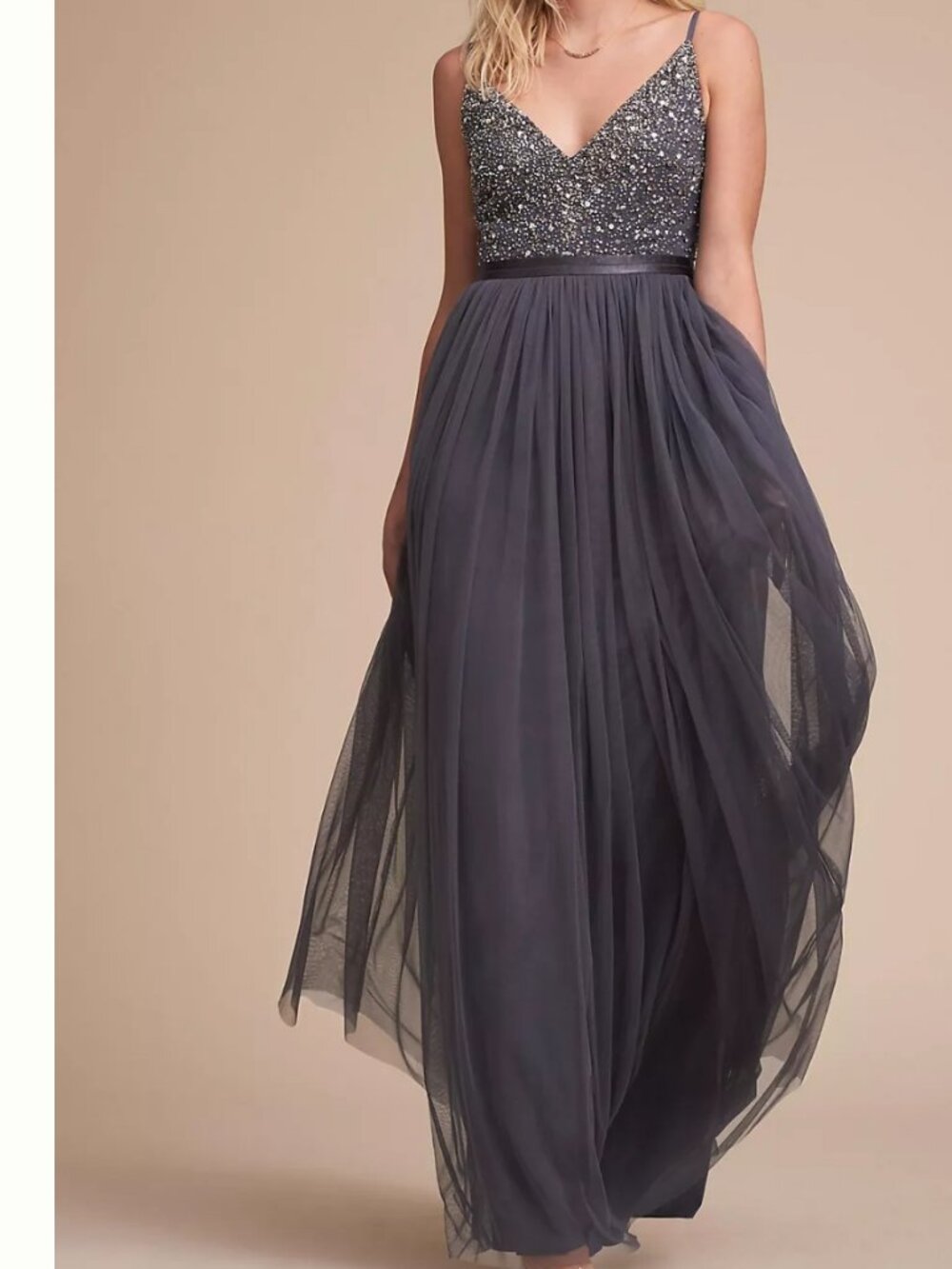 Anthropologie BHLDN Avery Gown Gunmetal Grey Size US 10